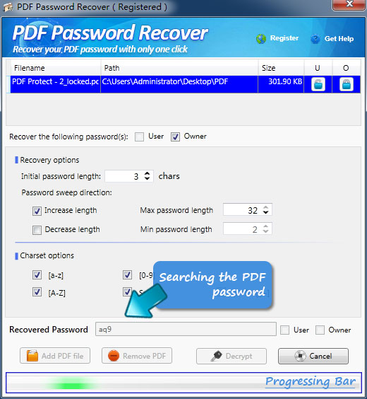 recover pdf password serial