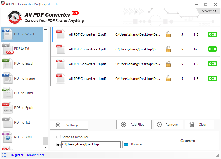 Select output format before converting PDF files.